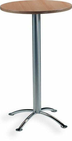 standfester Stehtisch mit runder Tischplatte buchefarbig