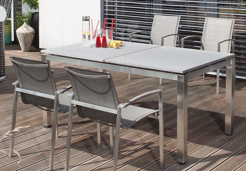 robuster Terrassentisch Edelstahl-Tischgestell mit Granittischplatte