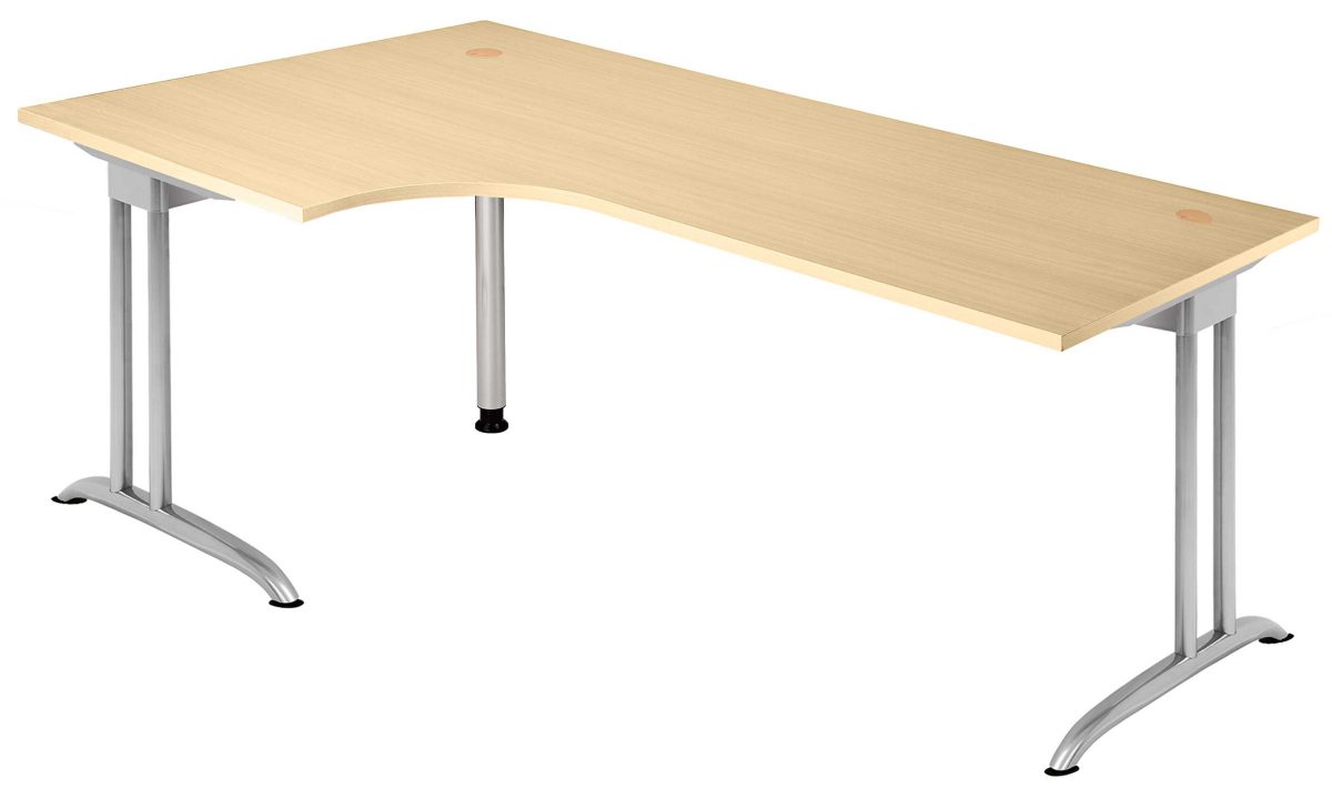 günstiger L-form-Schreibtisch mit Kabeldurchlassbohrungen und Kabelwanne