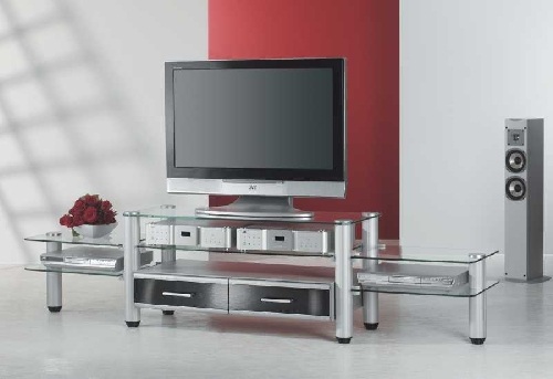 TV-Rack-mit seitlichen-Glas-Anbauelemente