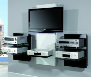 Wandpaneele mit 2 Glasb&ouml;den f&uuml;r TV- und Hifi-Ger&auml;te