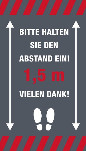 Fußmatte mit deutlichen Hinweis 1,5 Meter Abstand einzuhalten