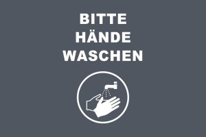 Fußmatte mit deutlichem Hände-waschen-Hinweis