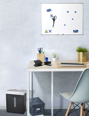 Bürohelfer-Set für Home-Office mit Locher, Heftgerät, Schere, Whiteboard, Aktenvernichter
