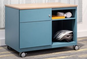 blauer Schreibtisch-Rollcontainer aus Stahl 