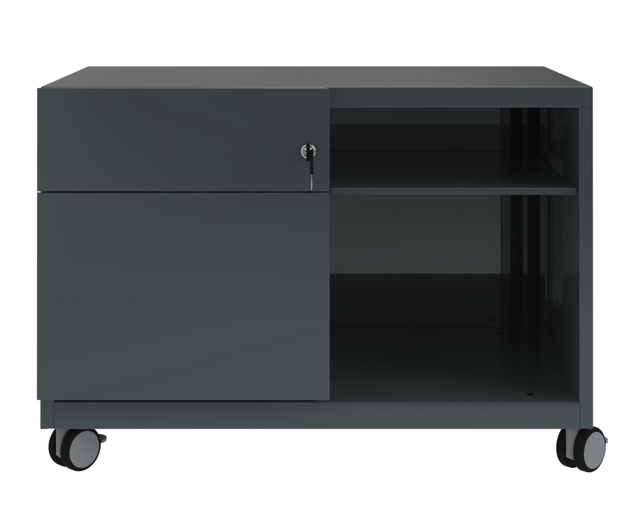 anthrazitfarbener Schreibtisch-Stahlcontainer mit Laufrollen