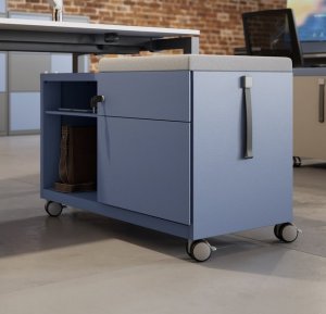 mobiler Schreibtisch-Stahlcontainer mit abschließbaren Schubladen und offenes Schrankfach