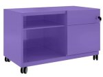 lilafarbener Schreibtisch-Rollcontainer mit Hängeregisterschublade