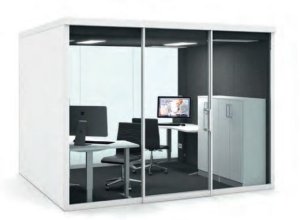 Schallgedämmter Thinktank-Meetingraum als Raum-in-Raum-Lösung mit 9 Quadratmeter Arbeitsfläche