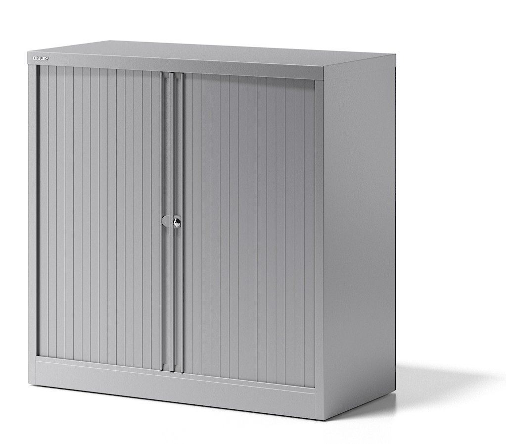 silberfarbener Rollladen-Stahlschrank