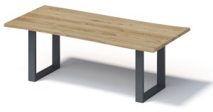 Besprechungstisch 220 x 100 cm Tischplatte aus Eiche-Massivholz auf Stahlgestell anthrazit