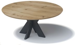 runder Tisch mit Eiche-Massivholz-Tischplatte auf schwarzem Stahlgestell