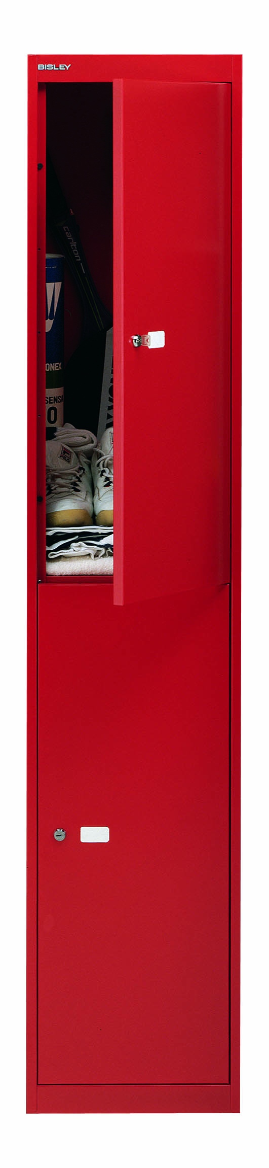 roter, abschlie&szlig;barer Kleiderspind