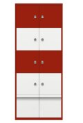 rot weißer Schließfachschrank mit 8 Schließfächer und 2 Schubladen