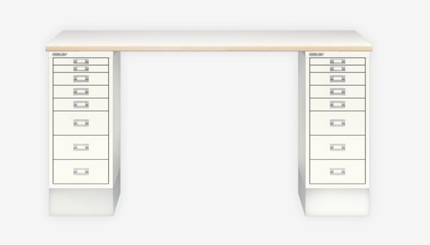 platzsparender Schreibtisch für das Arbeitszimmer mit 2  Untertisch-Schubladenschränke als Tischbeine