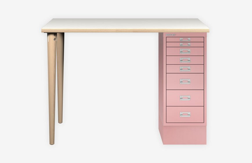 kleiner Heimbüro-Schreibtisch 105 x 60 cm mit Schreibtischcontainer als Tischplattenablage