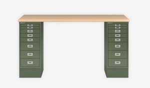 kleiner Arbeitszimmer-Schreibtisch mit 2 Untertisch-Schreibtischcontainer als Tischplattenablage