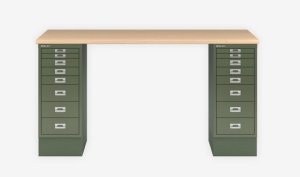 kleiner Arbeitszimmer-Schreibtisch mit 2 Untertisch-Schreibtischcontainer als Tischplattenablage