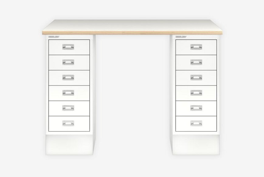 kleiner Schreibtisch für das Arbeitszimmer mit 2 weißen Schreibtischcontainer