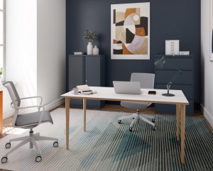 Schreibtisch (140 x 60 cm) 4 Tischbeinen aus Eiche-Massivholz Plywood-Tischplatte