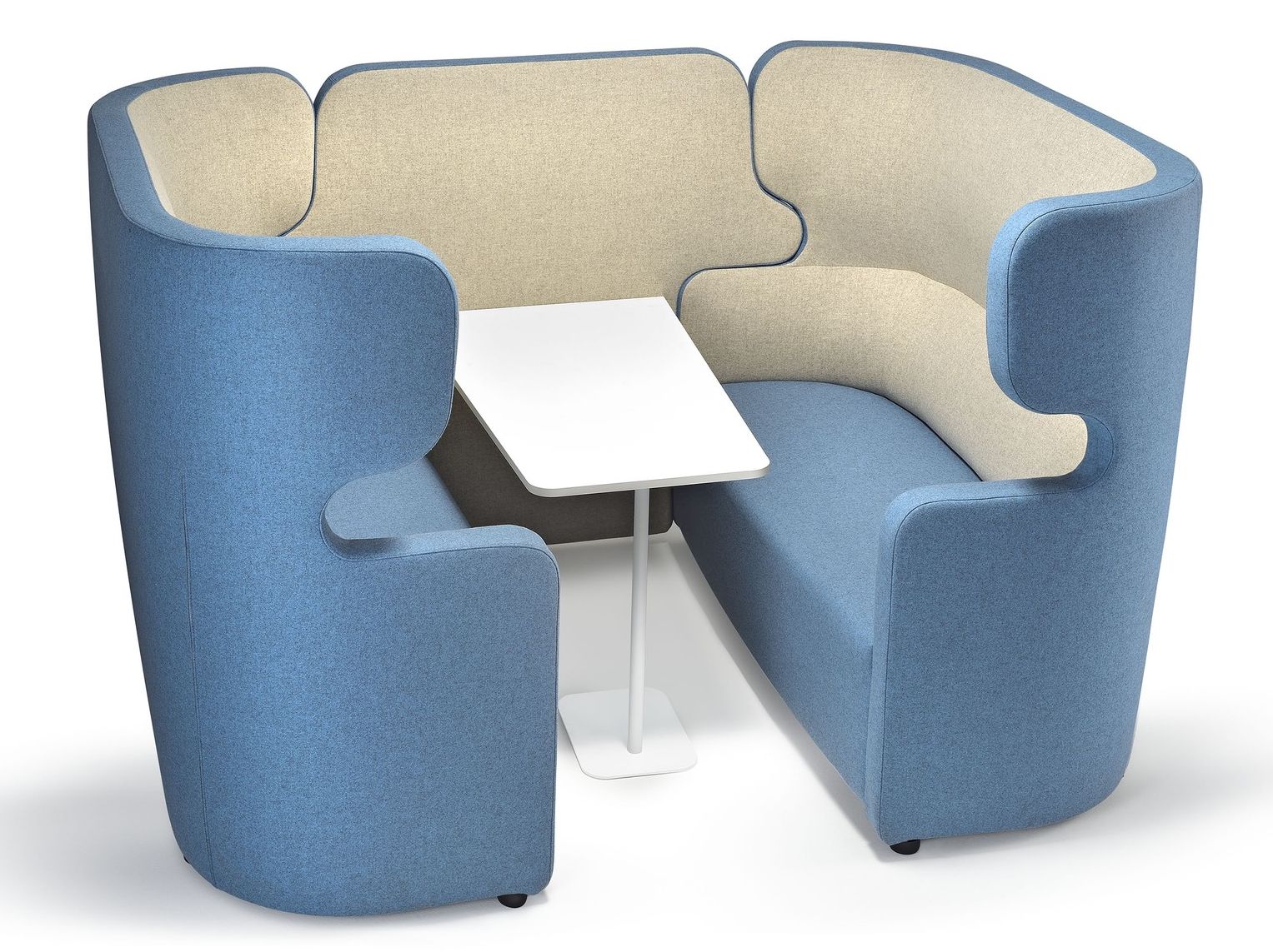 bequeme Meeting-Sitzgruppe mit geräuschabsorbierender Diskretionswand und USB-Ladestation