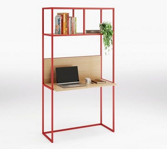 platzsparender Homeoffice-Schreibtisch mit 2 Regalfächer massiver Stahlrahmen