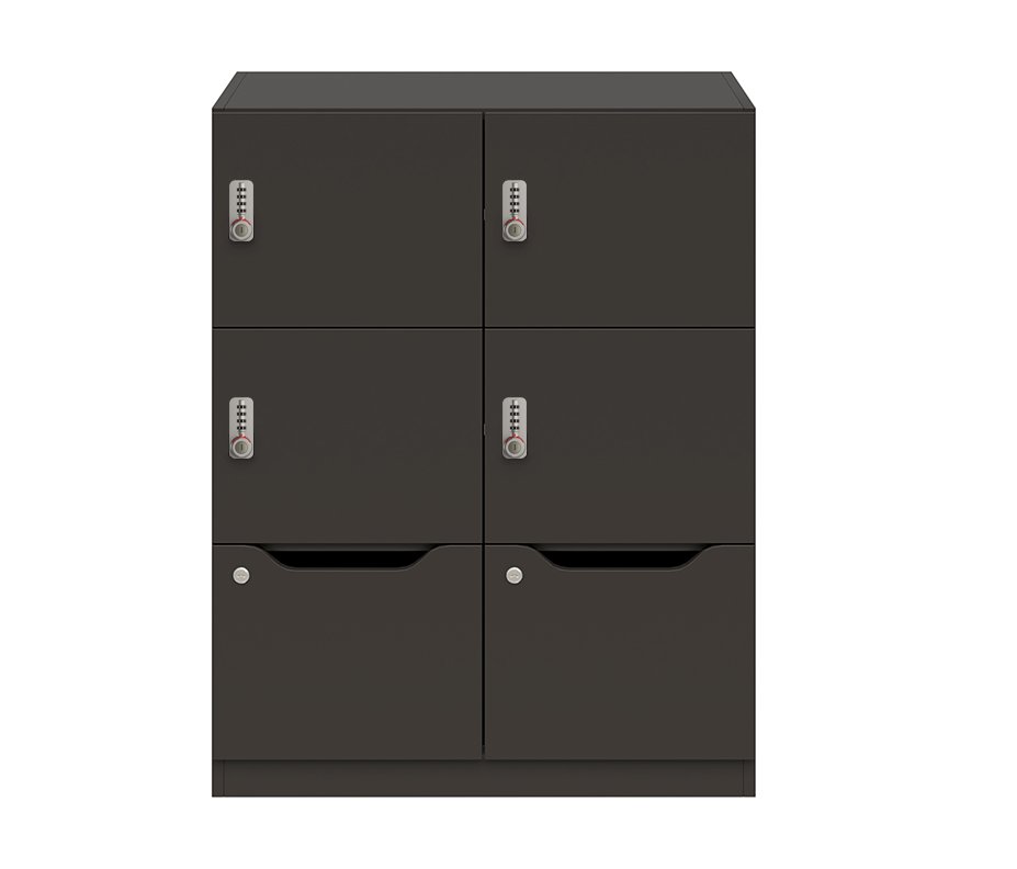 schwarzer Schließfach-Holzschrank 4 Schließfächer mit Zahlenschlösser