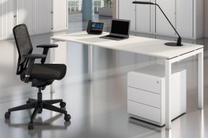 Büroarbeitsplatz-Set mit Schreibtisch 160x80 cm, Bürodrehstuhl Stahl-Rollcontainer abschließbar