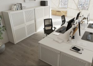 abschließbare Büro-Stahlschränke mit gelochten Schiebetüren