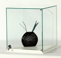 robuste Aufsatzvitrine ohne Profilrahmen mit abschließbarer Drehtür