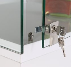 Sockelvitrine mit auf dem Sockel montierter Glashaube mit abschließbarer Drehtür