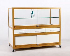 mobile abschließbare Ladenvitrine mit 3 Schubladenfächer und Staufach