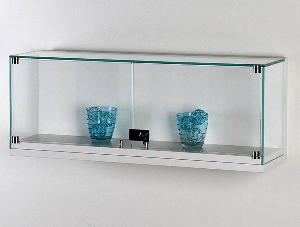 rahmenlose Wandvitrine Boden und Rückwand weiß Drehtüren abschließbar