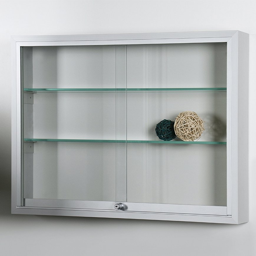Wandschaukasten für den Innenbereich mit Glas-Fachböden und Sicherheitsglas-Schiebetüren