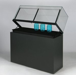 Sockelvitrine Glashaube aus Verbundglas mit Gasdruckfedern und UV-Schutz