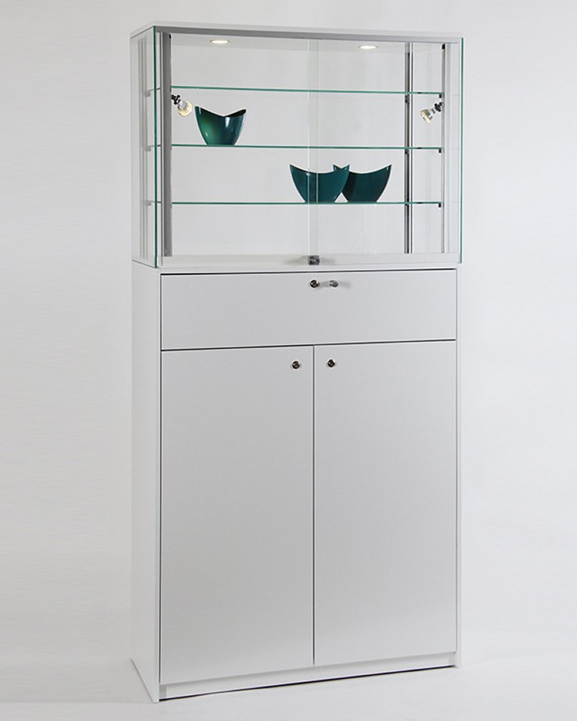 abschließbare Verkaufsvitrine mit großem Unterschrank