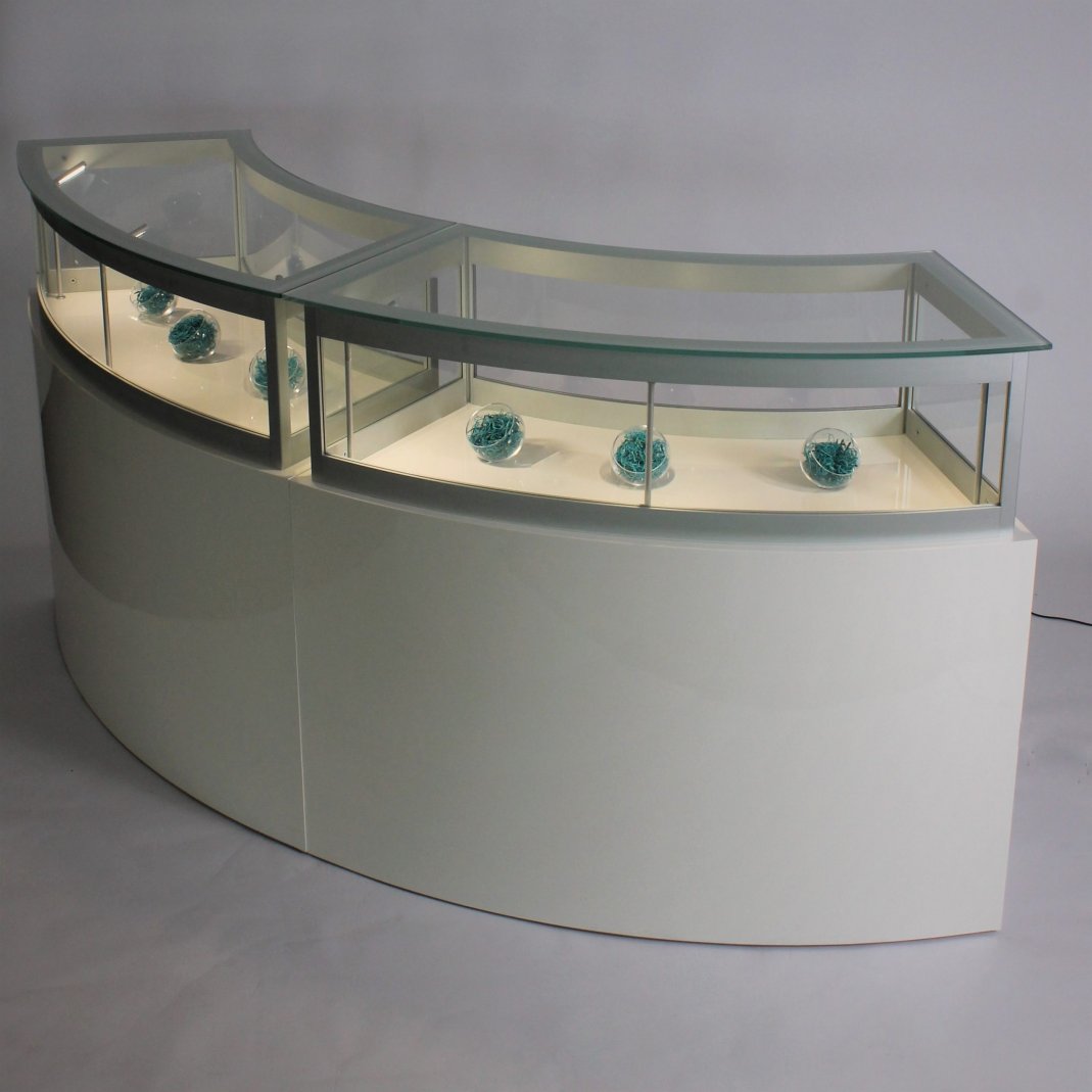 viertelrunde Ausstellungstheke Vitrinenteil aus gebogenem Acrylglas