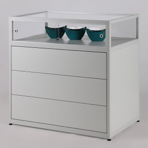 robuste Thekenvitrine mit 3 Push-to-open-Schubladen
