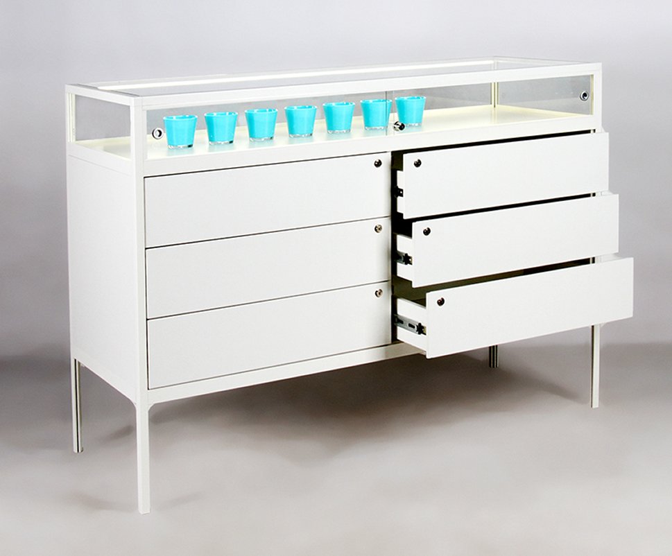 Vitrinen-Highboard Vitrinenteil mit abschließbaren Schiebetüren