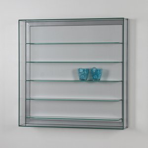 schmale Hängevitrine (Tiefe = 15 cm) mit Glashaube und Gasdruckfedern
