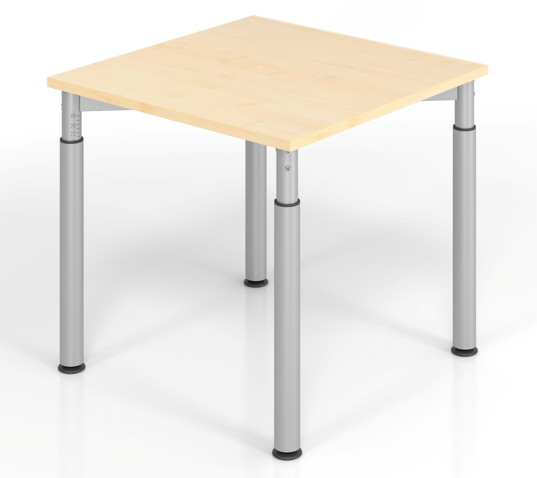 höhenverstellbarer Schreibtisch 80 x 80 cm Tischplatte Ahorn-Holzdekor 4-Bein-Stahlgestell
