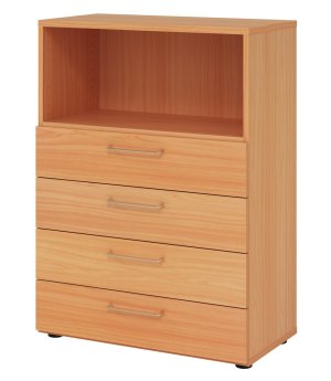 Büroschrank Buche-Holz 4 Schubladen offenes Schrankfach leichter Aufbau