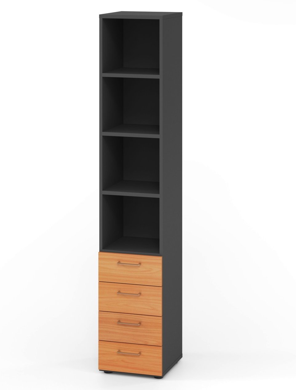  grafitfarbener Schubladen-B&uuml;roschrank (H&ouml;he = 215 cm) Schubladen in Beton-Dekor