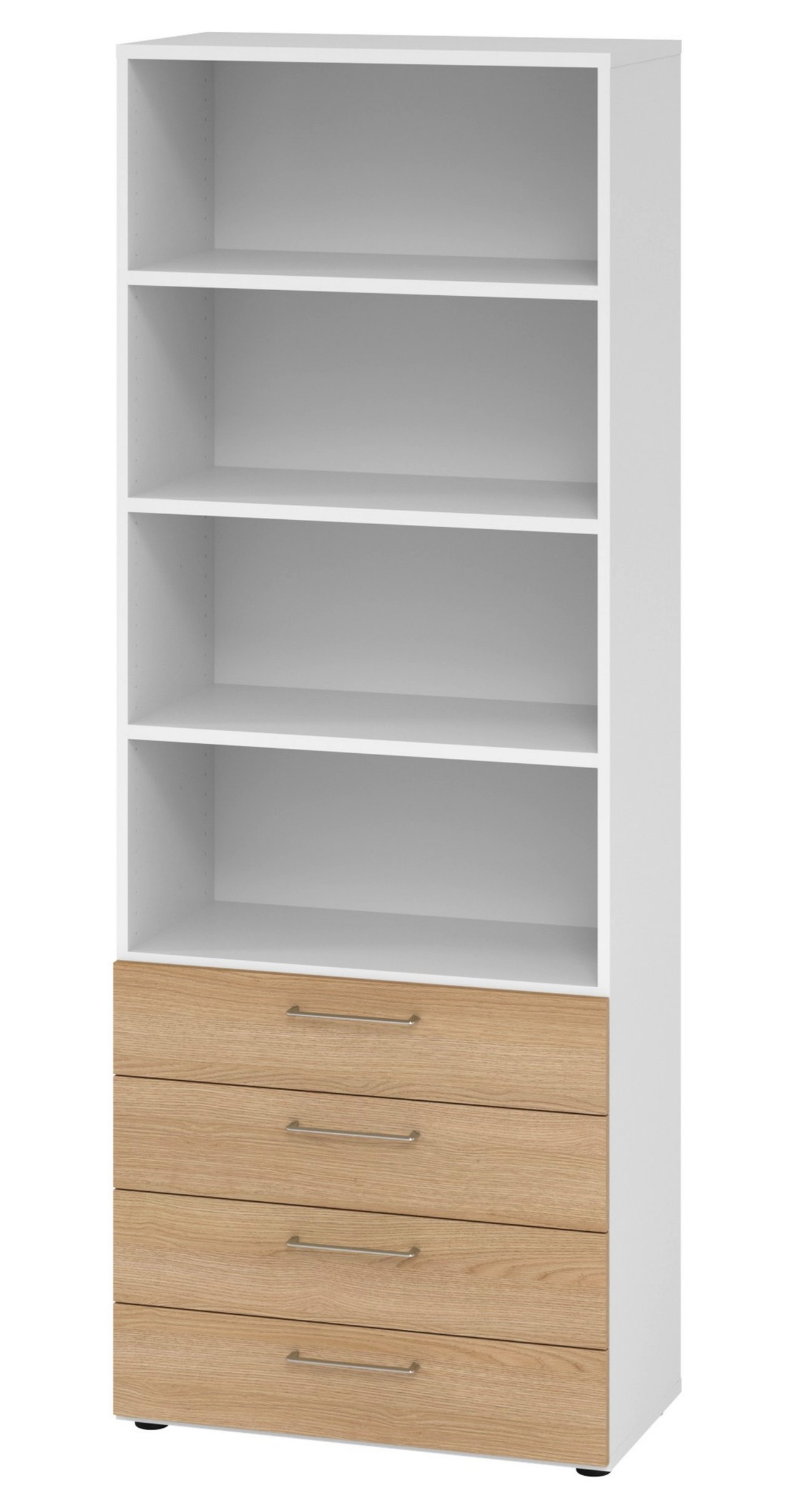 Großer leicht aufbaubarer Büroschrank Höhe: 215 cm mit Schubladen und offene Schrankfächer