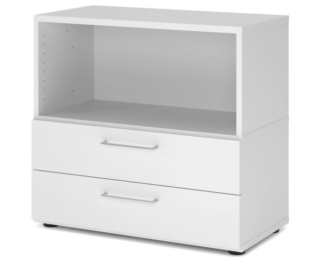 weißer Büroschrank in 2 Ordnerhöhen mit Soft-Close-Schubladen