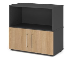 leicht aufbaubares Büro-Sideboard mit Drehflügeltüren und offenem Regalfach