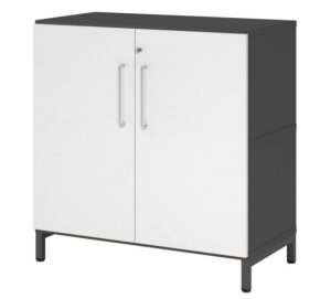 modernes Büro-Sideboard grafitfarben in mit weißen Drehflügeltüren