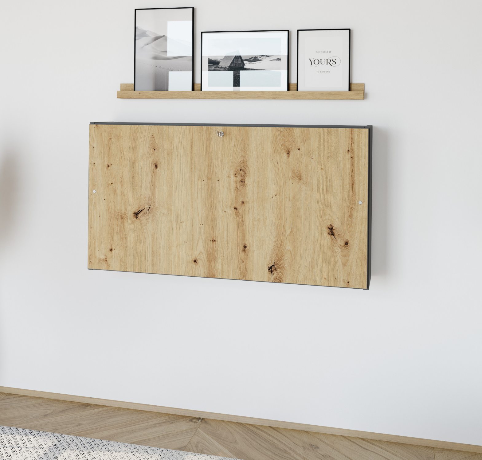 aufklappbarer Wandschreibtisch als platzsparender Homeoffice-Arbeitsplatz