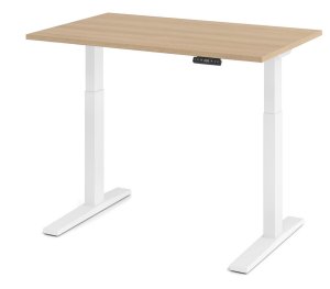 kleiner günstiger Sitz-Stehschreibtisch massive T-Fuß-Stahlgestell