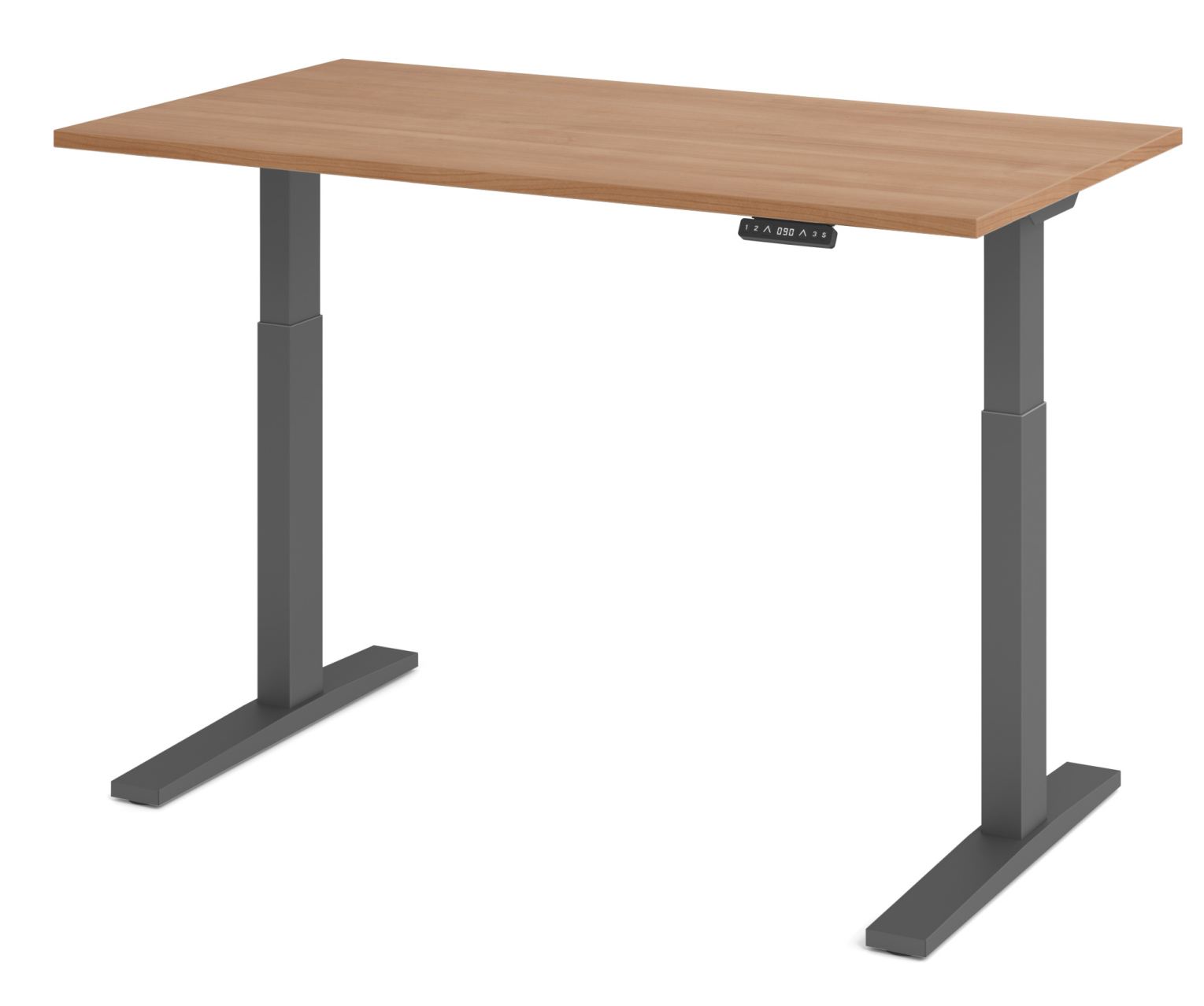 hochwertiger, günstiger Sitz-Stehbürotisch Tischplatte Nussbaum